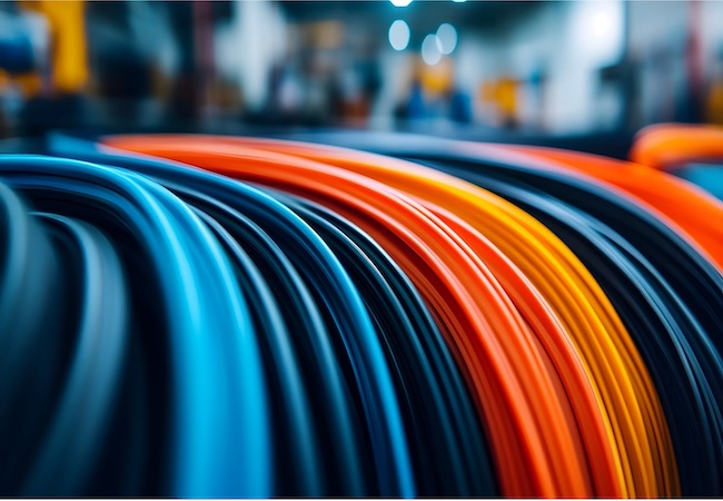 Rows of colorful rubber tubing