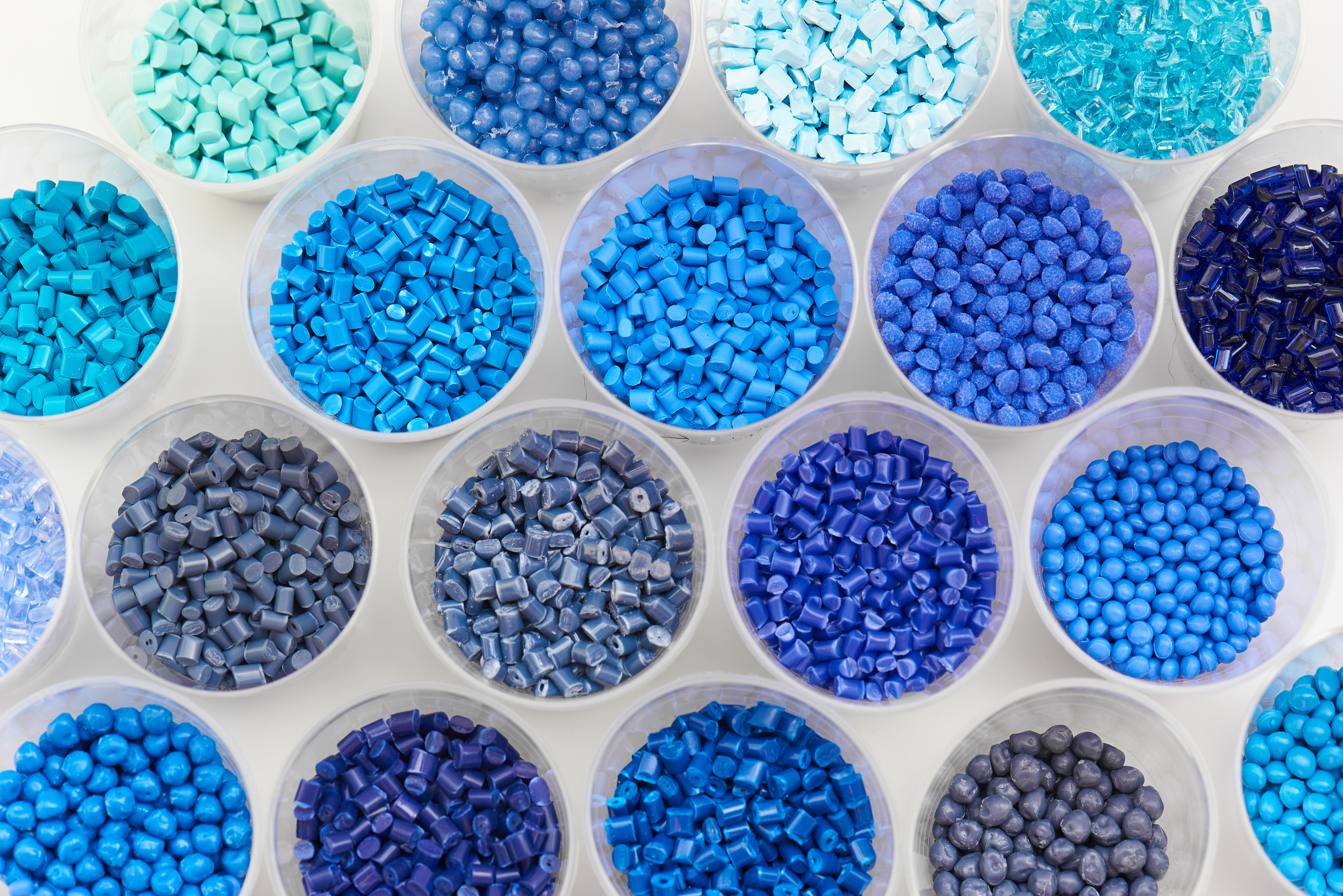 blue colored plastic granules