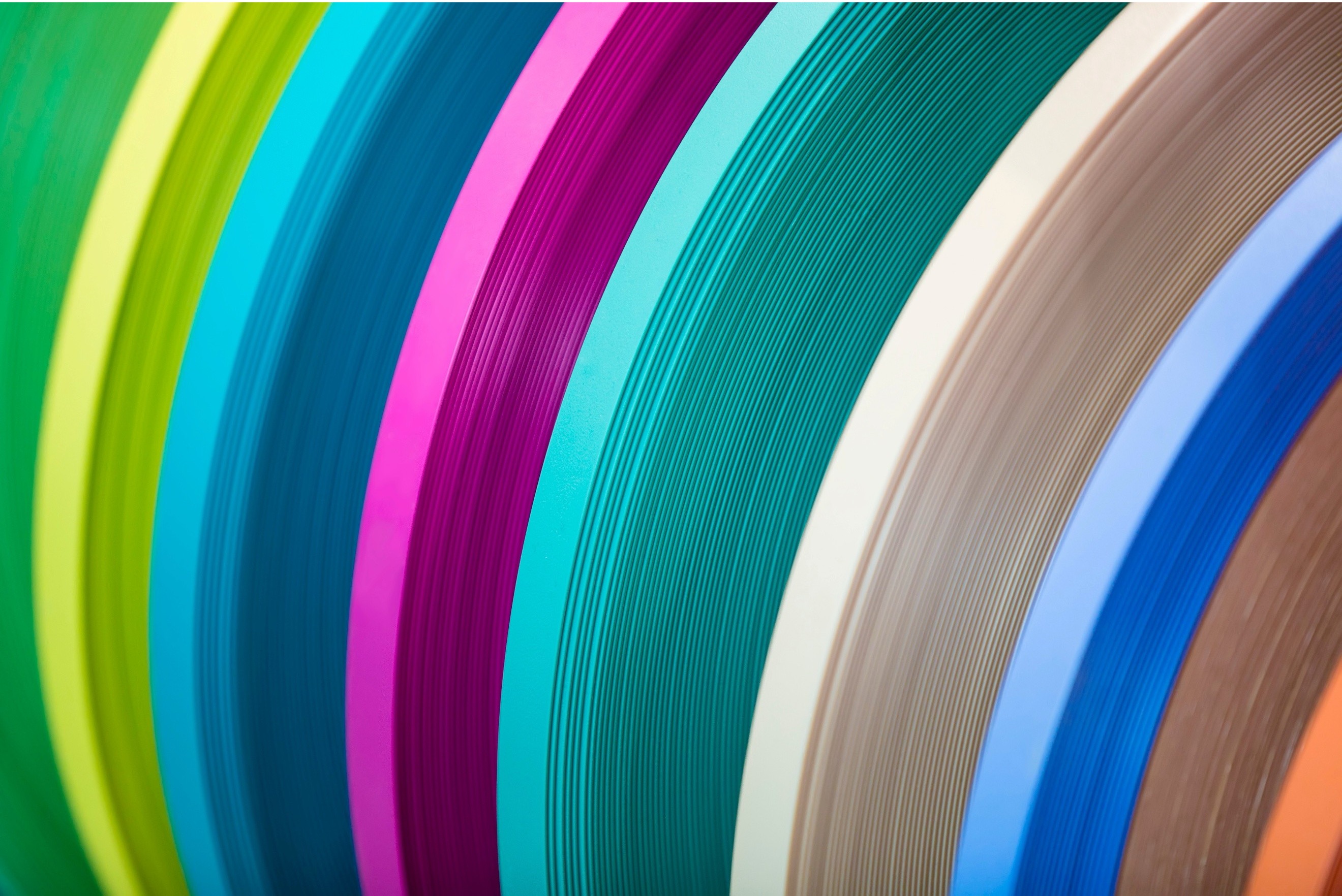 Close-up of colorful coiled plastic or rubber strips
